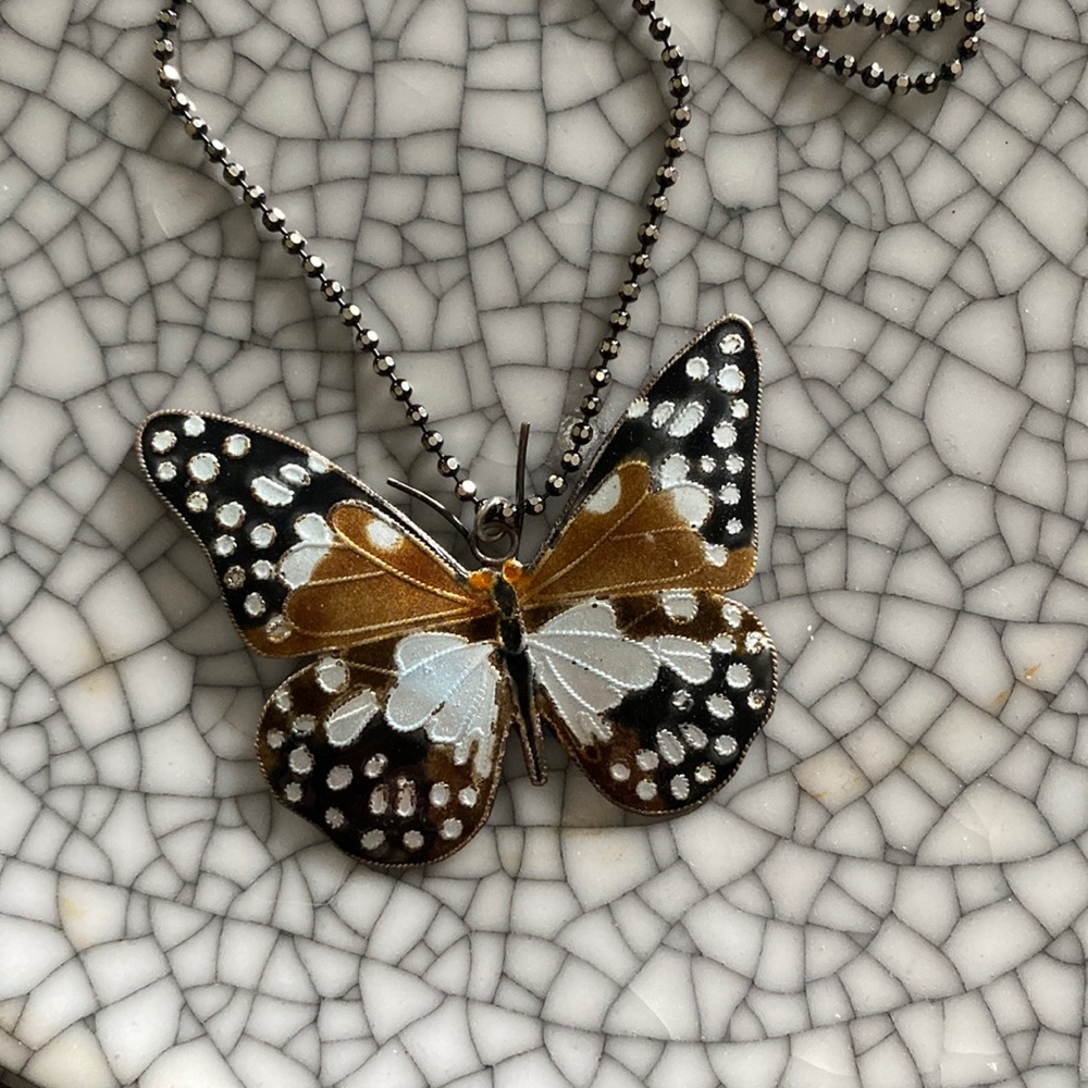 Butterfly sterling & enamel necklace | made in Italy | 16 inch chain | boho vibe